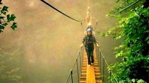 Crossing on Namakabrud Suspension Bridge